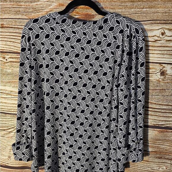 Sami & Jo top mid sleeve women's XL black/white/lavender stripes pre-owned - Picture 2 of 4